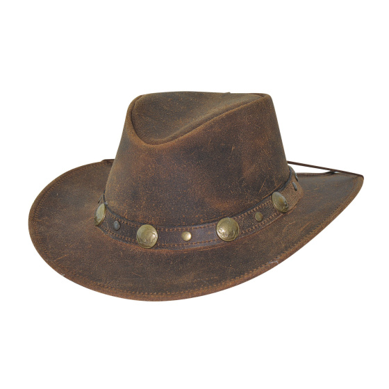 Traveller Crackled Brown Leather Hat - Bullhide