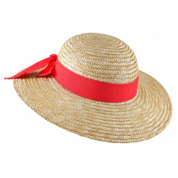 Geraldine Red or Navy Ribbon Straw Wide-Brim Hat - Traclet