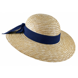 Geraldine Red or Navy Ribbon Straw Wide-Brim Hat - Traclet