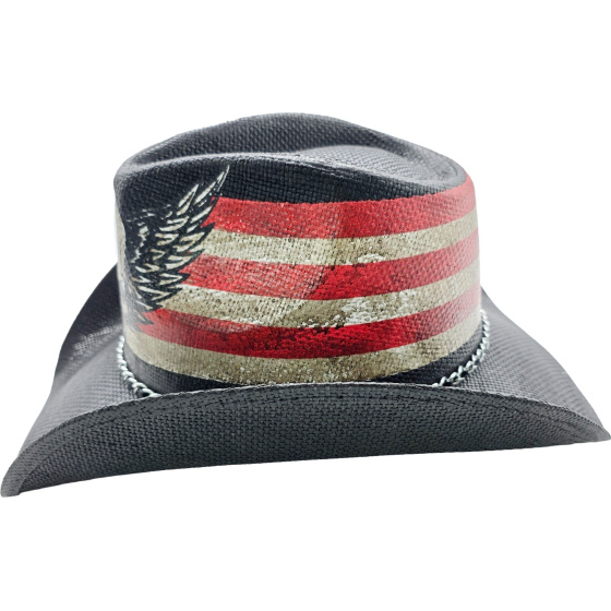 Dangerous Skull USA Black Straw Cowboy Hat - Traclet