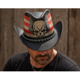 Dangerous Skull USA Black Straw Cowboy Hat - Traclet