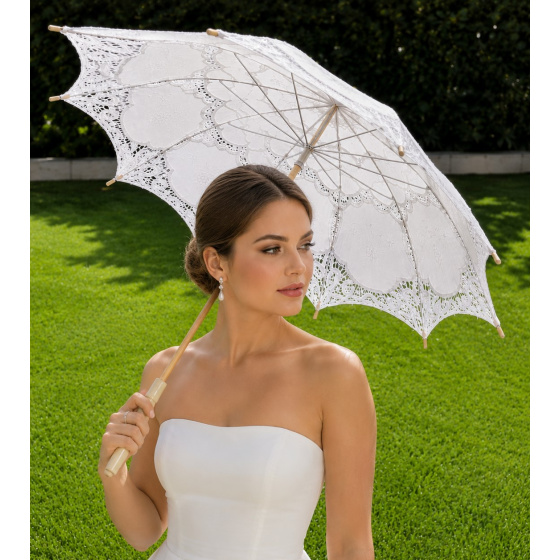 Lyna White Cotton Lace Parasol - Traclet