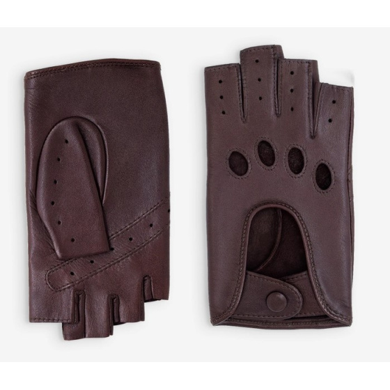 Women's Brown Leather Driving Fingerless Gloves - Glove Story