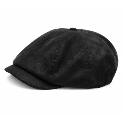 Casquette plate cuir noir