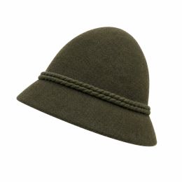 Chapeau Cloche en feutre Kaki -cordon décoratif