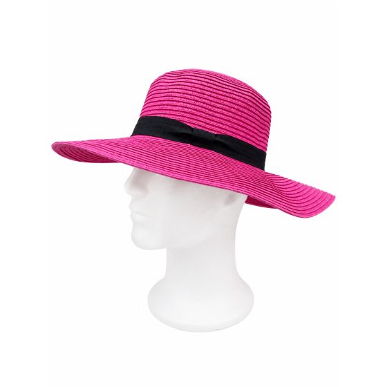 Chapeau Capeline Rhodes Paille Papier Fuchsia - Traclet
