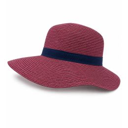 Chapeau Capeline Rhodes Paille Papier Framboise G Marine - Traclet