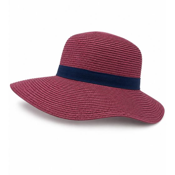 Chapeau Capeline Rhodes Paille Papier Framboise G Marine - Traclet