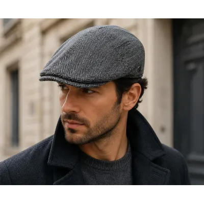 Casquette Plate Noyers Harris Tweed Laine Grise - Fléchet