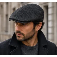 Matteo Flat Cap Anthracite Wool - FLECHET ref 22715 chapellerie traclet