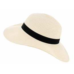 Chapeau Capeline Rhodes Paille Naturel Ruban Noir - Traclet