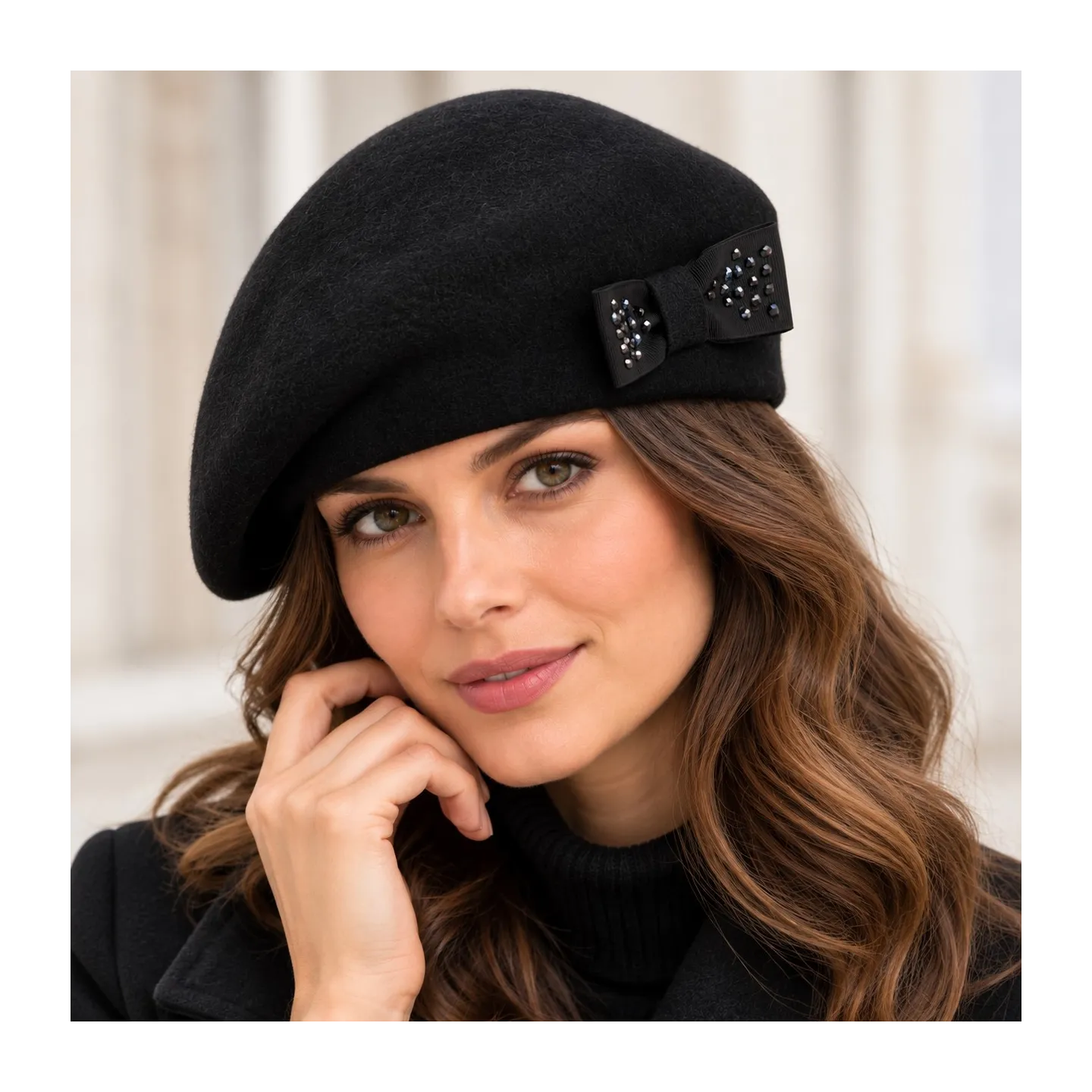 Women's Shaped Wool Beret Élise Black - Traclet Reference: 24438| Chapellerie Traclet