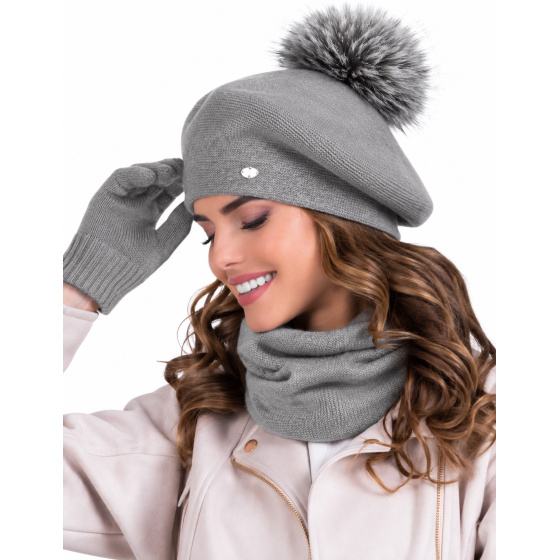 Bella Women's Gray Pompom Beret - Traclet