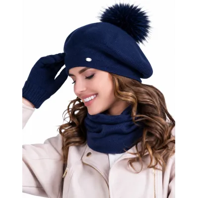 Bella Navy Pompom Beret for Women - Traclet Ref 24535 Chapellerie Traclet