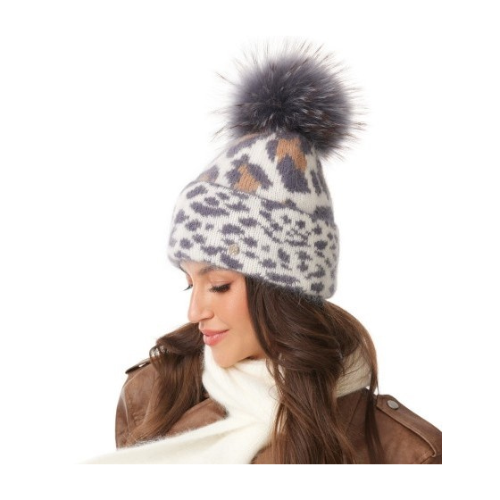 Rozmiar Gray & Brown Leopard Pom-Pom Beanie - Traclet