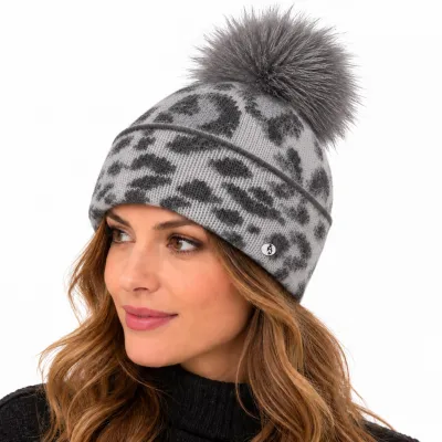 Rozmiar Gray Leopard Pom-Pom Beanie - Traclet, Reference: 24605| Chapellerie Traclet