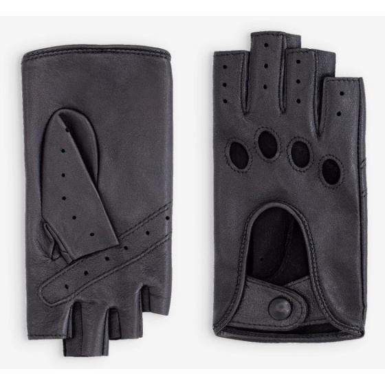 Women's Black Leather Driving Fingerless Gloves - Glove Story