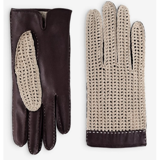 Brown Leather & Cotton Driving Gloves - Glove Story