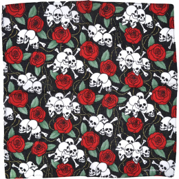 Black Cotton Skull & Roses Bandana - Traclet