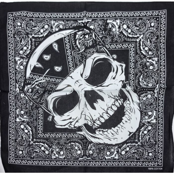 Black Cotton Skull Paisley Bandana - Traclet