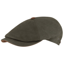 Basile Olive Leather Flat Cap - Flechet