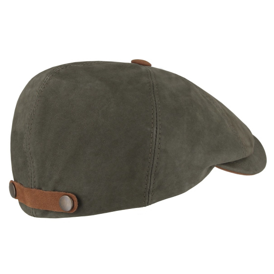 Basile Olive Leather Flat Cap - Flechet