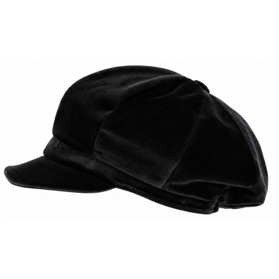 Lucile Black Velvet Newsboy Cap - Traclet