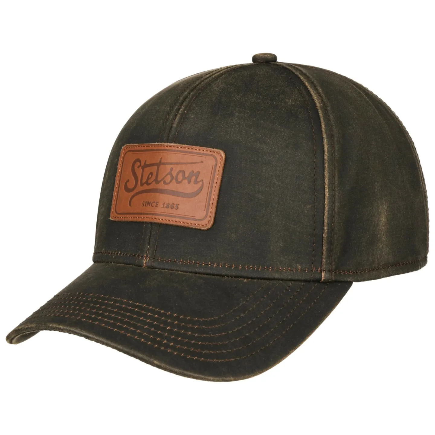 Vintage Brown Leather Patch Baseball Cap - Stetson - ref 23238