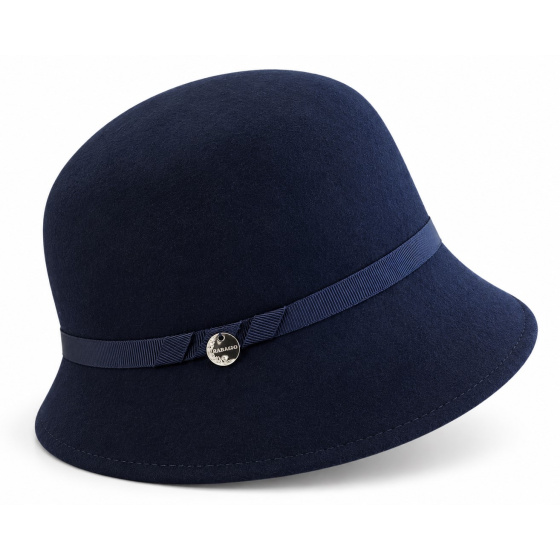 Zaus Navy Blue Wool Felt Cloche Hat - Traclet