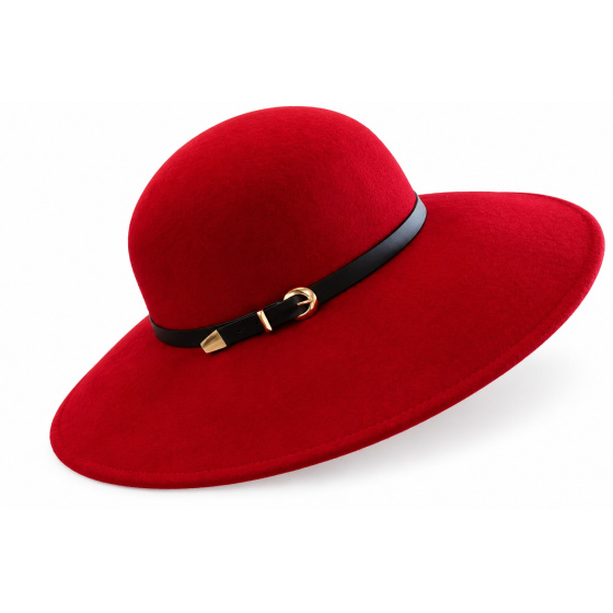 Rachel Red Wool Felt Wide-Brim Hat - Traclet