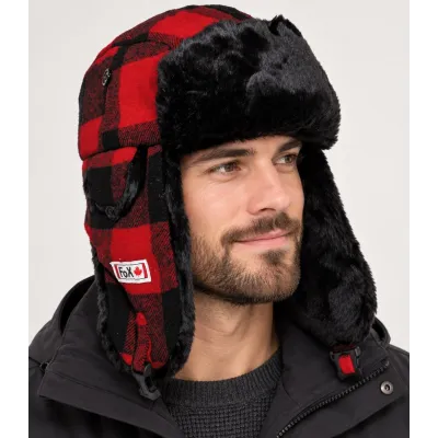 Red & Black Plaid Canadian Trapper Hat - Traclet ref 14254