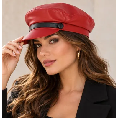 Casquette Marin Stewart Cuir Rouge - Traclet Reference : 7819 | Chapellerie Traclet