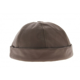 Bonnet biker cuir marron