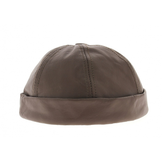 Brown leather biker hat
