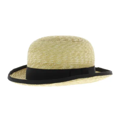 chapeau melon en paille ruban noir 