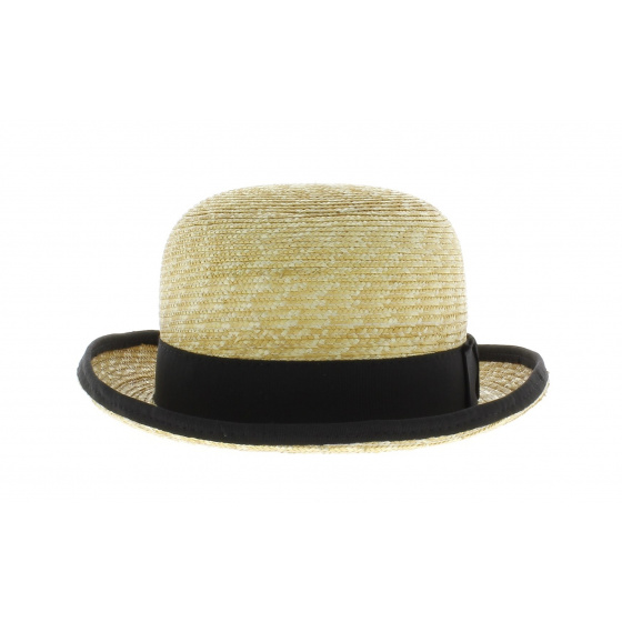 straw bowler hat with black ribbon 