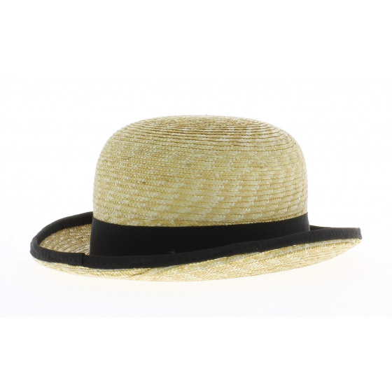 chapeau melon en paille ruban noir  chapeau melon en paille ruban noir
