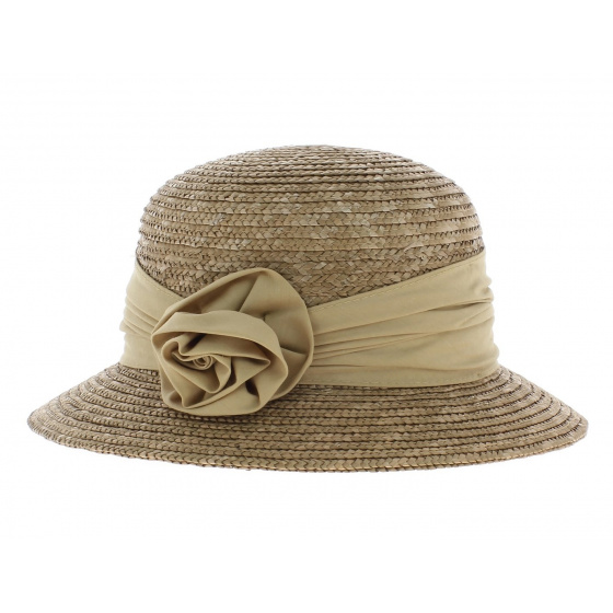 Beige straw cloche hat