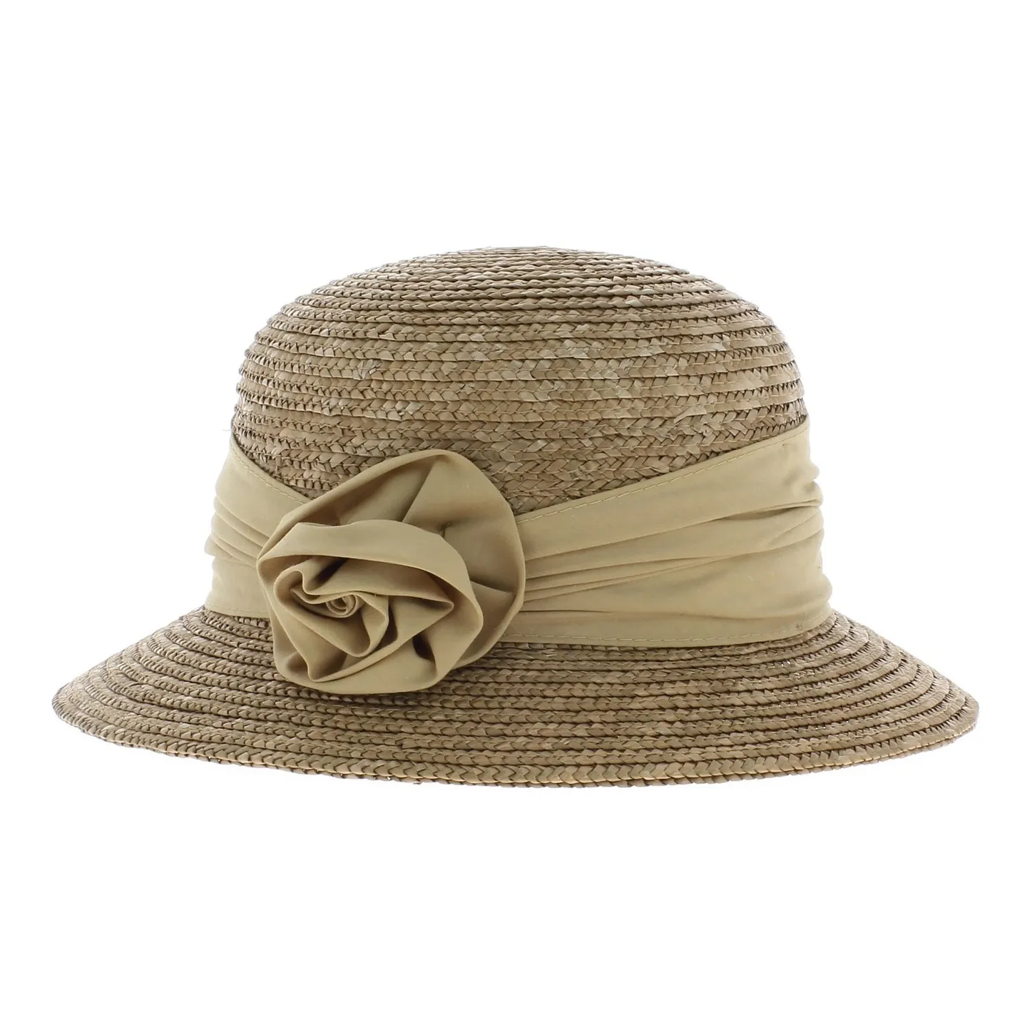 Beige straw cloche hat