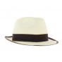 White straw hat with brown ribbon