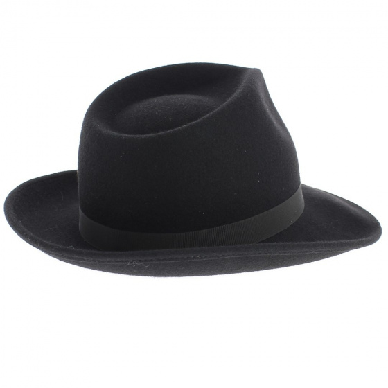 Gabin Black Wool Felt Fedora Hat - Traclet Gabin Black Wool Felt Fedora Hat - Traclet