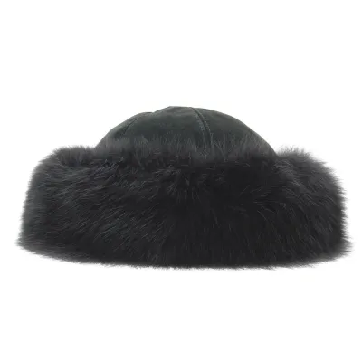 Black Leather & Fox Fur Hat - Traclet Reference: 4215 | Chapellerie Traclet