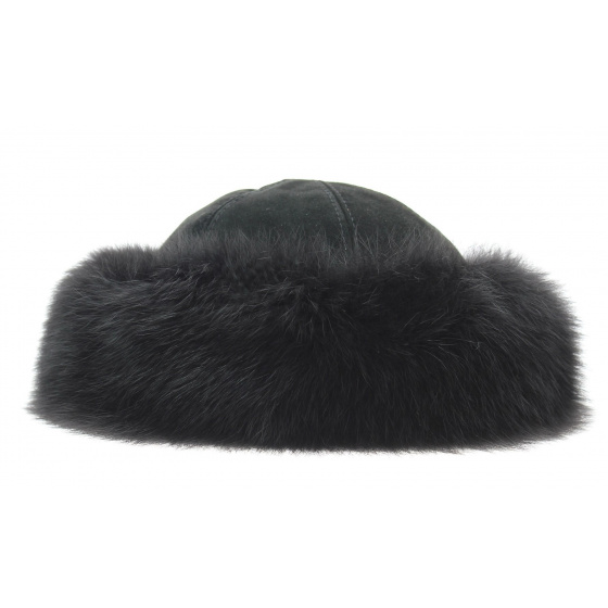 Black Leather & Fox Fur Hat - Traclet