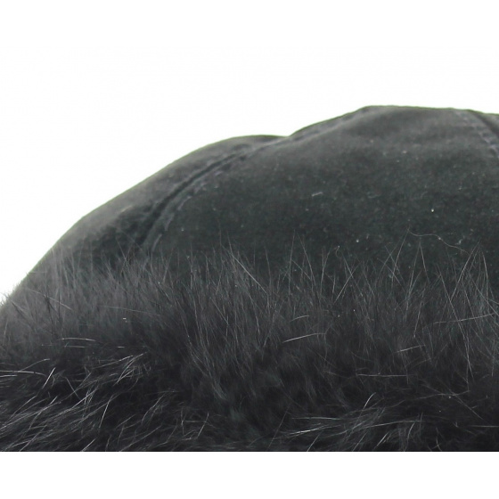 Black Leather & Fox Fur Hat - Traclet