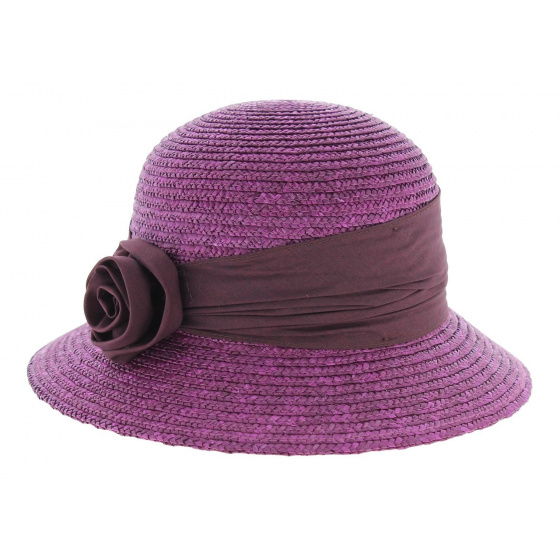 Chapeau cloche paille grenat