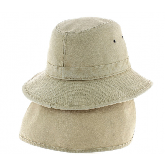 Chapeau Safari Tchad Cache Nuque UPF 50+ Beige - Crambes Chapeau Safari Tchad Cache Nuque UPF 50+ Beige - Crambes
