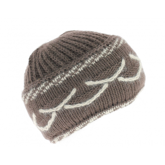 Brown Angora Granny Beanie