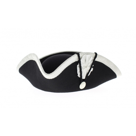Tricorne Révoluton Bordé Argent Feutre Noir