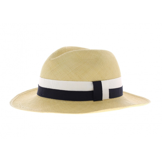 Panama hat fino aa with blue and white ribbon