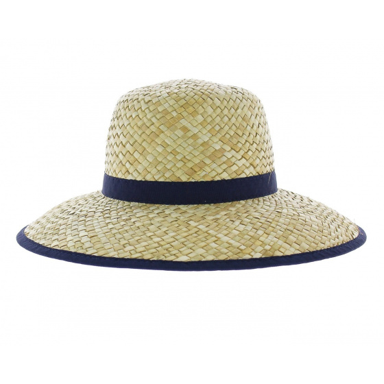 Maryse Wide-Brimmed Hat with Navy Ribbon